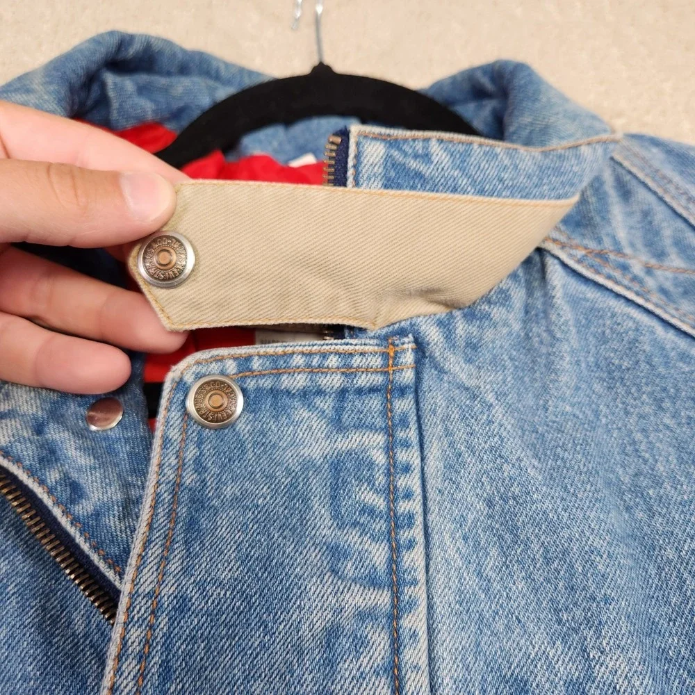 Vintage Levis Silvertab Jacket Men Medium Denim Chinstrap Bomber Insulated